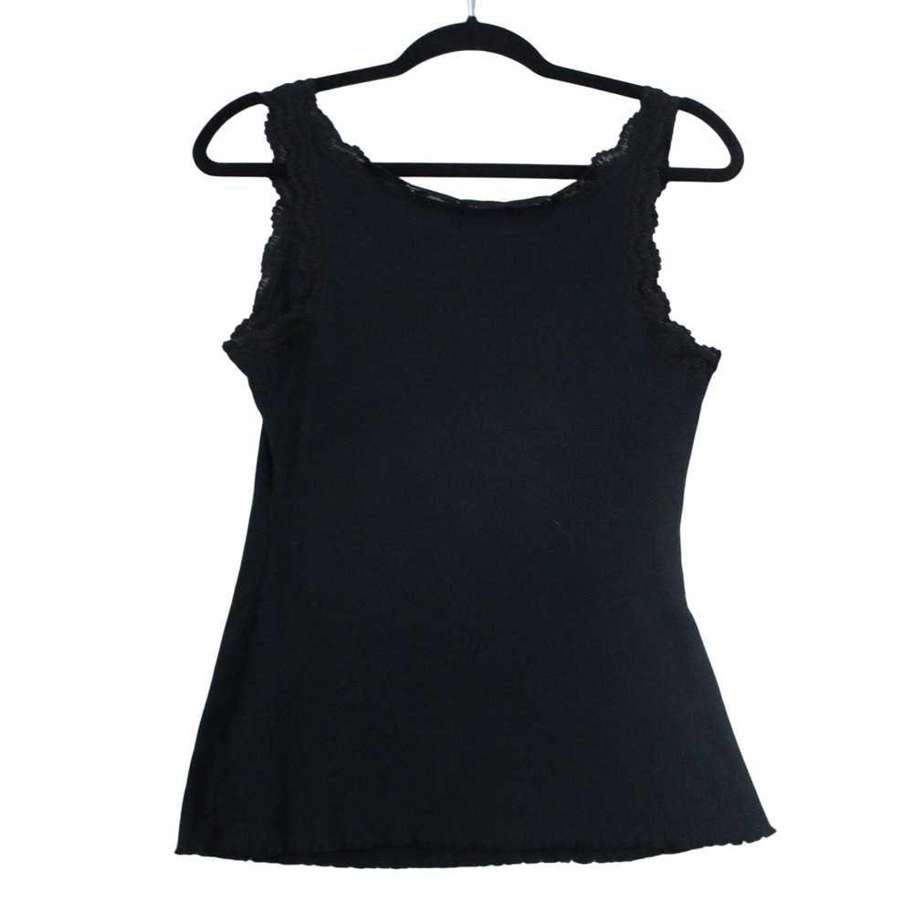 Apt. 9 Womens Black Ribbed Lace Trim Tank Top Camisole Size‎ Large SKU 6509